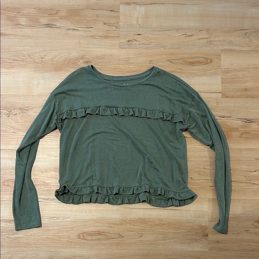 LOFT Olive Ruffle Long Sleeve Top